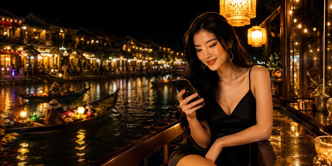Người chơi tại Hội An thưởng thức cà phê và trải nghiệm slot game trực tuyến
